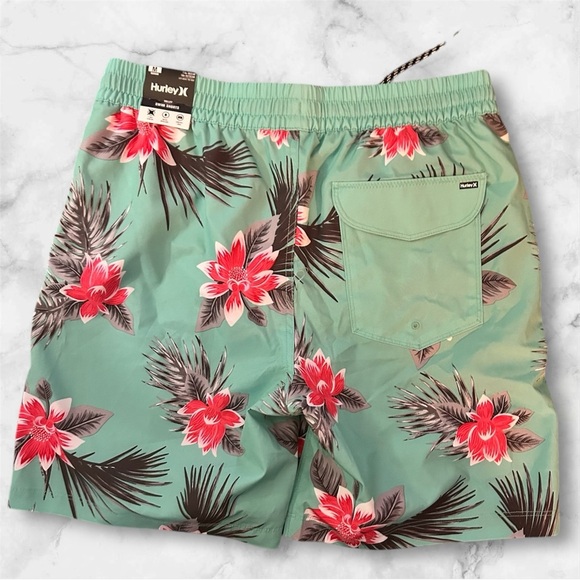 Hurley Men's Floral Swim Shorts - aqua and Red sz M NWT , 011 - Picture 2 of 2